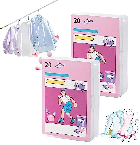 20Pcs/Box Laundry Cleaning Tablets,Laundry Tablets for Odor Removal and Fragrance Retention,Laundry Paper Travel Detergent Laundry Tablets,Fresh Laundry Scent and Color Protection (2Box)