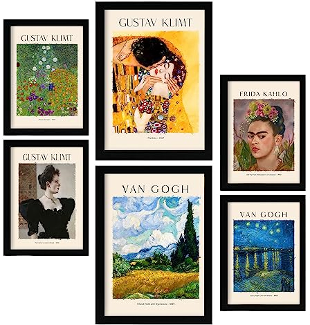 Nacnic Frida Klimt van Gogh Posterblatt. Malergalerie. Dekorative Gemälde für Ihr Wohnzimmer, Schlafzimmer, Zuhause. Wandkunstdrucke. Größen A4 und A3