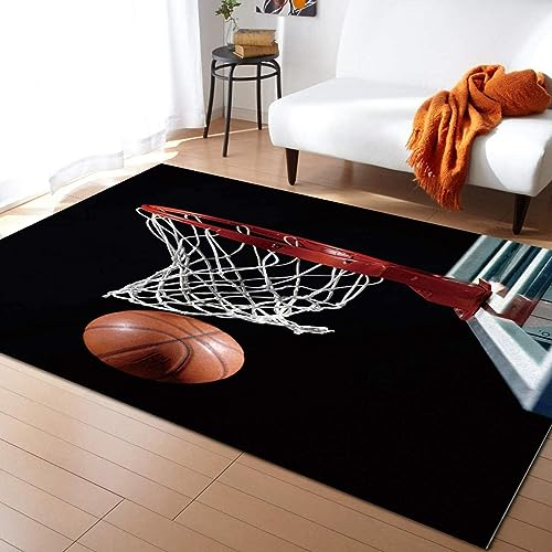 TEMLAN Moderner Schwarzer Basketball Teppiche Gegend, Cooler 3D-Basketballsport Dekorativer Teppich für Wohnzimmer, Schlafzimmer, Esszimmer Badezimmer Küche Flur Läufer 60 x 120cm