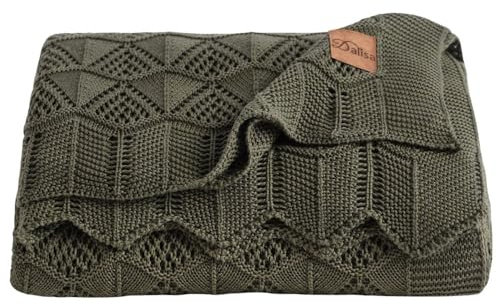 Dalisa 100% Austrian Eucalyptus Lyocell Tencel™ Premium Boho Vintage Knit Throw Blanket - Kuschelig, klobig & gemütlich gestrickt zum Kuscheln Emily (Paprika Grün, 130 x 150 cm)