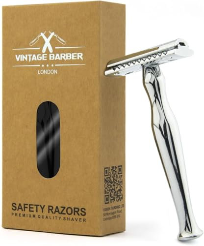 Double Edge Safety Razor for Shave | Skin & Head friendly | 0 Waste Razor for Men and Women | Metal Elegant Style | Eco-friendly | Premium Stainless Steel | Smooth Handle | VINTAGE BARBER LONDON