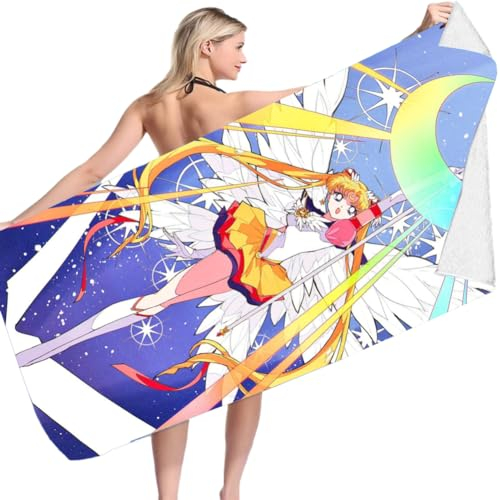 3D Strandtuch für Kinder, Strandtücher, Sailor Moon Strandtücher, Ultra Microfaser Badehandtuch Strandtuch Schwimmen Duschtuch Camping Handtuch Schnell Trocknend Badetuch für Kinder 150*75CM -A