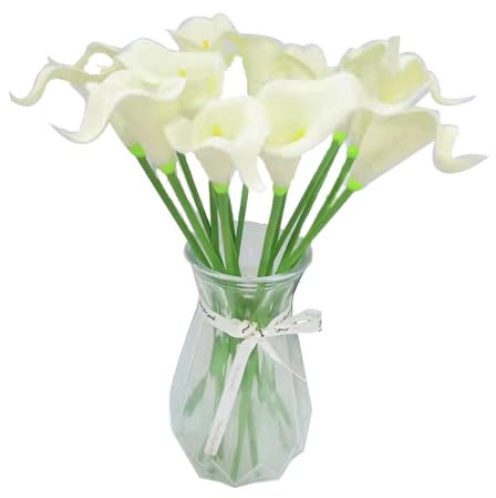 Wisafory 10 Stück Künstliche Calla Lily Kunstblumen Realistic Latex Calla Lilie Brautstrauß Künstliche Calla Real Touch Blumen Dekoration für Hochzeits Wohnzimmer Büro Hotel Küche Beige