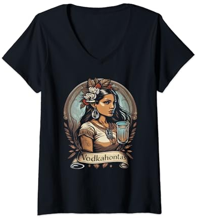 Damen Prinzessin Vodkahontas Porträt Lustige Alkohol T-Shirt mit V-Ausschnitt