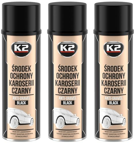 K2 Spray Antigravilla Negro Protección de Bajos Pack de 3 Protector de Chasis y Umbrales, Anticorrosión - 500 ML