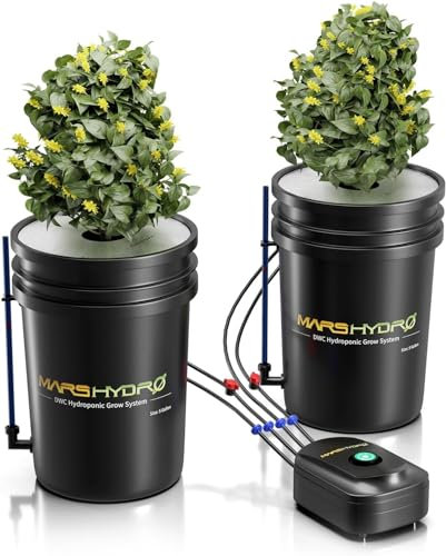 MARS HYDRO DWC Hydroponics Buckets Grow System 5 Gallon Deep Water Culture with 8W Air Pump, Multi-Purpose Air Hose, Air Stone, 2 Buckets and Top Drip Kit