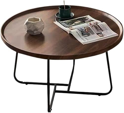 GQQDDD Table Basse Multifonctionnelle pour Salon Moderne, Petit Ménage Rond, Combinaison Table Basse, Plateau en Bois De Noyer Et Cadre en Métal Noir(Size:60x39cm,Color:Noyer)