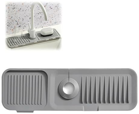 SSKHE Tap Mat for Kitchen Sink,2 in 1 Absorbent Silicone Mat,Sink Splash Guard,Kitchen Sink Splash Guard(Grey)