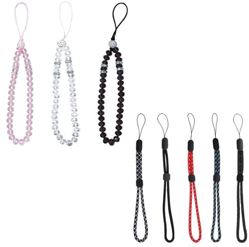 TYXHXTF 8PCS Mobile Phone Charms,Phone Hand Wrist Strap Lanyard,Crystal Bead Phone Lanyards,Phone Chain Mobile Phone Wrist Straps For Girls And Ladies(Multicolor,White,Black,Pink,Red,Blue)