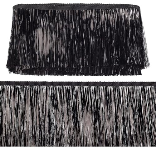 MAYJOYDIY 10m×10cm Breite Schwarze Fransenborte Aus Metallic Glänzende Lametta Fransen Lametta Besatz Quaste Polyester Bandbesatz Für Tanzkostüm Kleid Bühnenkleidung Party Dekoration DIY