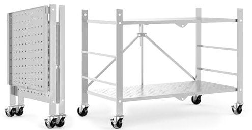 FuGuiB Klappregal,Faltregal,Regal Klappbar,Faltbares Regal,Regal Mit Rollen,Regal Auf Rollen,Metallregal,Regal KüChe (Weiß, 2-Schicht)