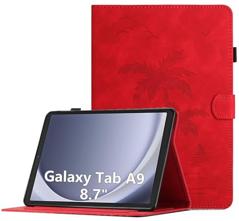 Funda para Samsung Galaxy Tab A9 8.7 Pulgadas (SM-X110 / SM-X115) 2023 PU Cuero Flip Tableta Carcasa con Supporto Funzione y Cierre Magnético Cubierta, Rojo