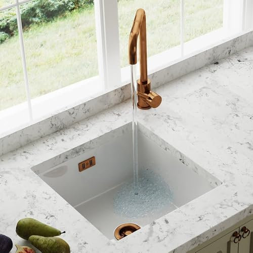 Astini Hampton 100 1.0 Bowl White Ceramic Undermount Kitchen Sink & Copper Waste