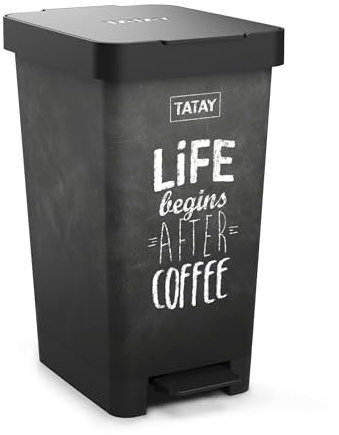 TATAY Poubelle Cuisine avec Pédale Smart Deco 25L | Design Compact et Fonctionnel | Pour Intérieur et Extérieur | Compatible avec Sacs 30L | Plastique Résistant Sans BPA | 26x36x47cm, Effet Ardoise