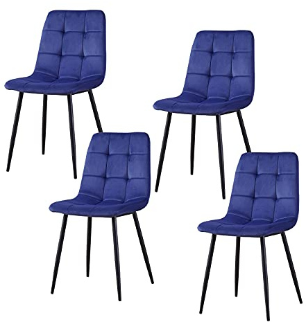 HTI living Esszimmerstuhl 4er Set Blau Mesa Küchenstuhl mit Samtoberfläche