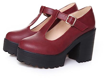 Women Chunky Platform Mary Jane Shoes - Ankle Strap Closed Toe Court Shoes - Ladies Comfort Support Work Pumps Mid Block Heels Mary Jane Comfort Work Pumps Wedding Shoes Princess Shoe