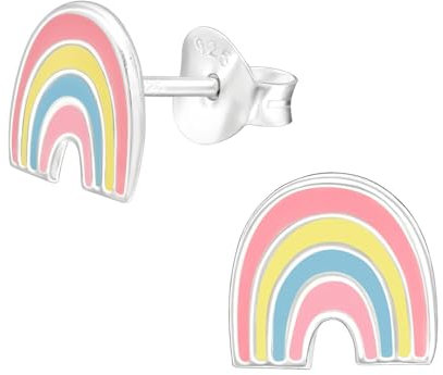 Monkimau Regenbogen Kinder Ohrringe | 925 Silber | Mädchen Ohrstecker Schmuck | Hypoallergen & Nickelfrei | Kinderohrringe Geschenkidee