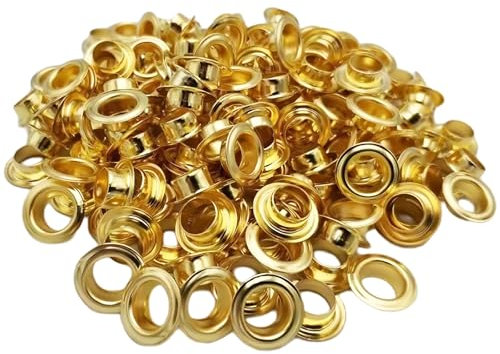 100 Sets Grommet Kit,Gold Grommets Eyelets Kit,4.5MM Metal Eyelets Grommets with Washers for Tarpaulin Fabric Curtains Leather Clothing Shoes Belt