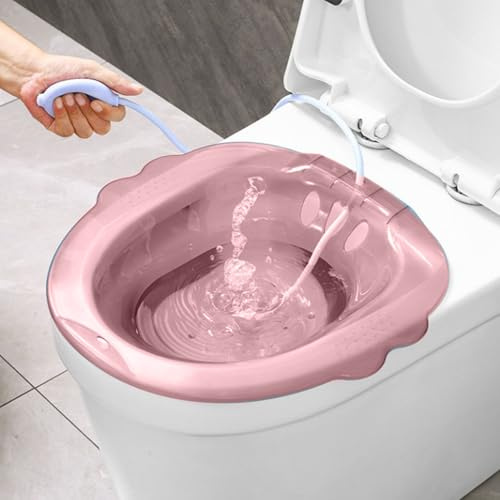 SITZ-Bad für Hämorrhoiden Frauen, über der Toilette SITZ BAD, Anti-Overflow Sit Bad Kit, tragbares Sitzbad für Hämorrhoiden (rosa, mit Flusher)
