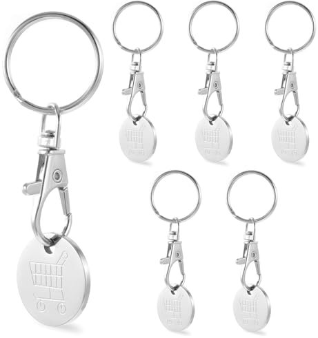 JIYIN 6 Stück Einkaufswagen Schlüsselanhänger, Einkaufswagenlöser Einkaufswagenlöser mit Karabiner Schlüsselring Abnehmbarer Einkaufswagenchip Metall Schlüsselring Utility Gadget für Einkaufswagen