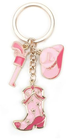 Tranbath Élégant porte-clés personnalisé en acier inoxydable Style cowboy rose Bottes de cowboy, chapeau et revolver Cadeau pour femmes, bonnes amies et petite amie