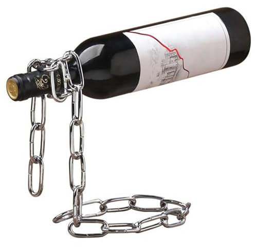 Sertay Porte Vin Flottant, Bouteille Métal Chaîne, Chaîne Porte Bouteille Magique, Porte Vin Chaîne Suspendue, Bouteille Vin Air Flottant, pour Table à Manger, Cuisine, Bar, Cave à Vin (Argent)