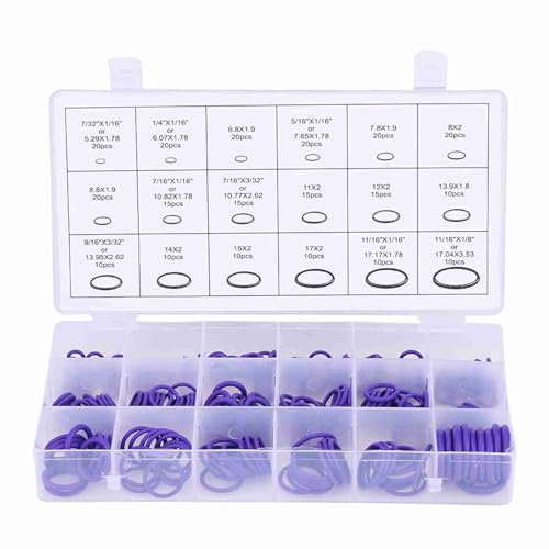 WAONIQ 270 pièces Kit de joints toriques de compresseur 18 tailles joints toriques de compresseur de climatisation de voiture joints de rondelle en caoutchouc (Violet)