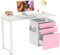BAKAJI Scrivania con Cassettiera 3 Cassetti Tavolo da Lavoro Porta Pc Computer in Legno con Struttura in Acciaio Design Moderno 120 x 50 x 75 cm Arredamento Casa Ufficio Cameretta (Rosa)