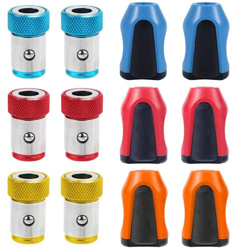 Tinoaly 6pcs Screwdriver Head Magnetic Ring with 6pcs Magnetizer, Magnetic Screw Holder Set Detachable Magnetic Screwdriver Ring for 1/4 Inch Hex Screwdriver & Power Bits