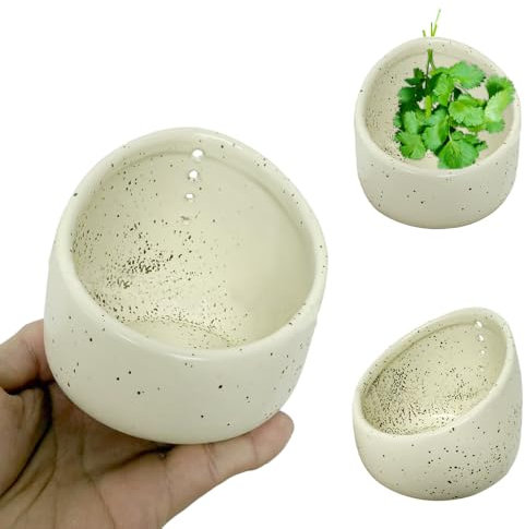 KUWUNG Pottery Herb Stripper Bowl, New Herb Stripper Bowl Ceramic, Leaf Stripper with 4 Holes, Handmade Different Round Hole Sizes for Dishwasher and Microwave, Rosemary Thyme