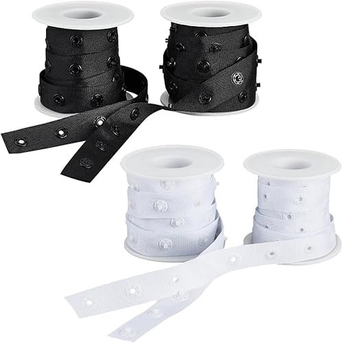 Popper Tape Snap Stud Press Fastening Sewing Duvet Cover Tape Black Or White (White, 2 Metres)