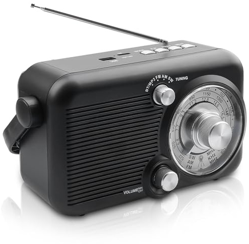 Radio portable avec Bluetooth, AM, FM, alimentation et batterie, haut-parleur intégré, fonction MP3, prise casque, petite radio pour bureau, extérieur, camping, urgence