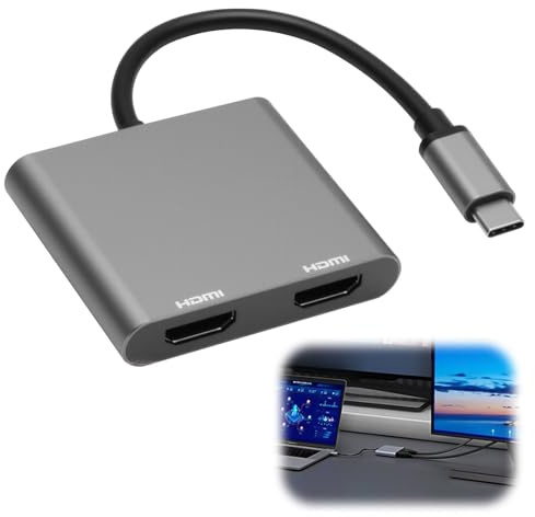 USB C to Dual HDMI Adapter 4K@60Hz Type C to HDMI Adapter Dual Monitor Support HDMI Splitter Extended Display for Thunderbolt 3, USB C 3.1/3.0 Laptop/HP/Dell/Surface/Lenovo/Thinkpad/MacBook