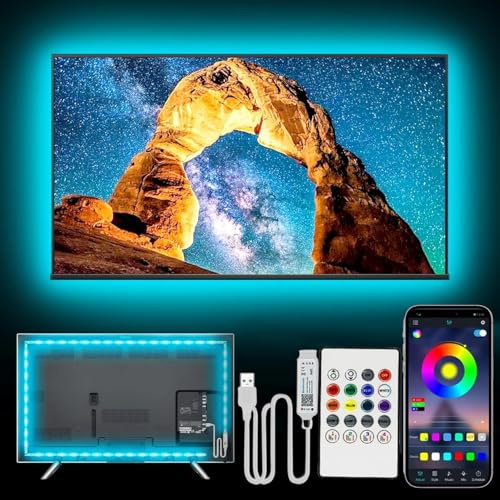 Ruban LED TV 5M, Bande LED Avec Télécommande APP, Synchroniser avec Rythme de Musique, LED RGB USB, pour 65-75 TV, PC Fête, etc