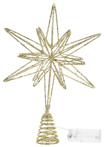 IMIKEYA beleuchtete Weihnachtsbaumspitze Stern mit 30 LED-Lichtern - 3D Metall Christbaumspitze Stern Gold Glitzer Weihnachtsstern Baumspitze für Indoor Weihnachtsbaum, 32 cm