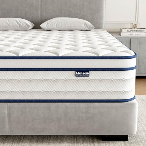 Mellsom King Mattress, Memory Foam 7-Zone Pocket Spring hybrid Mattress | 150x200x25cm, Medium Firm Feel for Pressure & Back Pain Relief, Motion Isolation, Mattress In a Box