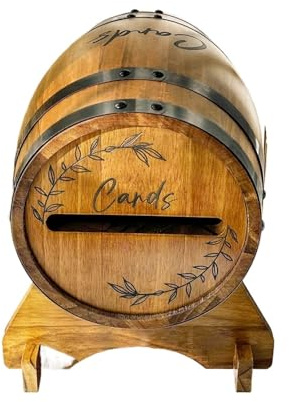 GSXLZ Boite Enveloppe Mariage Boîte à cartes de mariage en bois avec socle, boîte à cartes en forme de tonneau de whisky marron, idéale for une cérémonie de remise de diplômes.