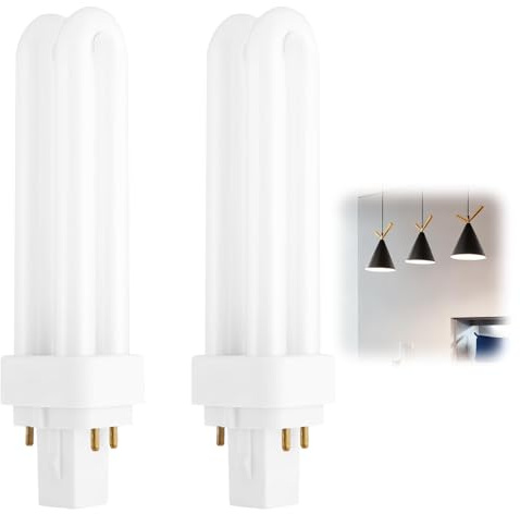 4 Pin G24q-2 Light Bulbs,18W Compact Fluorescent Lamp Cool White 4300K 2U Double Turn Tube Energy Saving Light Bulbs 1200LM PLC CFL Non-Dimmable (AC 220-240V)for Bathroom Corridor Bedroom 2 Pack
