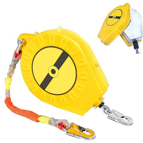 Aocay Harnais de Securite Anti Chute Toiture Retractable(Jaune,10 Mètres) | 150kg Dispositif Antichute a Rappel Automatique, Stop Chute Toiture Retractable, 3-20m Harnais de Sécurité Antichute Toiture