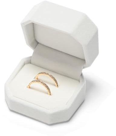 Papten Double Velvet Ring Box White Octagonal Wedding Ring Box for Proposals Engagements Valentine's Day