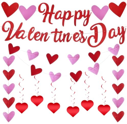 Spiralen Girlande Rote Herz Hochzeit Spiral Girlanden Deckenhänger, Deckenhänger Spiral Girlanden mit Herzen für Valentinstag Hochzeitstag Muttertag Dekorationen