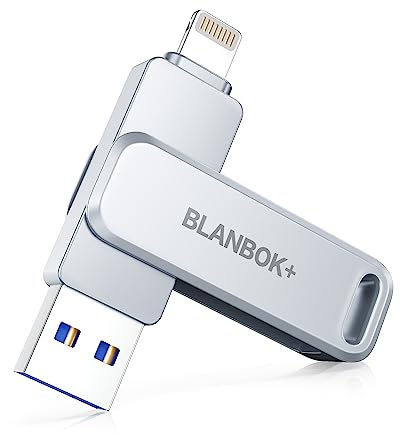 BLANBOK+ 128GB Pendrive para Phone, Certificación MFI,Pendrive para Phone Pen Drive 3 en 1 Memoria USB con Adaptador Tipo C Externa Photo Stick para, Phone/Mac/PC/Android