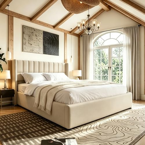 Doppelbett mit Bettkasten 160x200 cm,Polsterbett Bettgestell,Stauraumbett | Bett mit Stauraum,Hydraulisches Doppelbett mit Lattenrost,Gepolstertes Bettgestell mit Kopfteil,Boxbett,Ohne Matratze