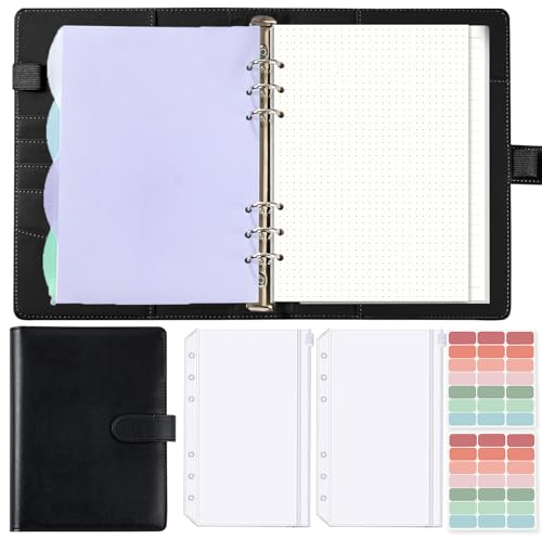 KIHONI Notizbuch A5 Ringbuch Nachfüllbar: 150 Blätter Nachfüllpapier, Binder a5 budget planner Mit Bindertaschen Trennblättern für Schulnotizen,Tagbuch, Skizze, Malerei & Reisetagebuch