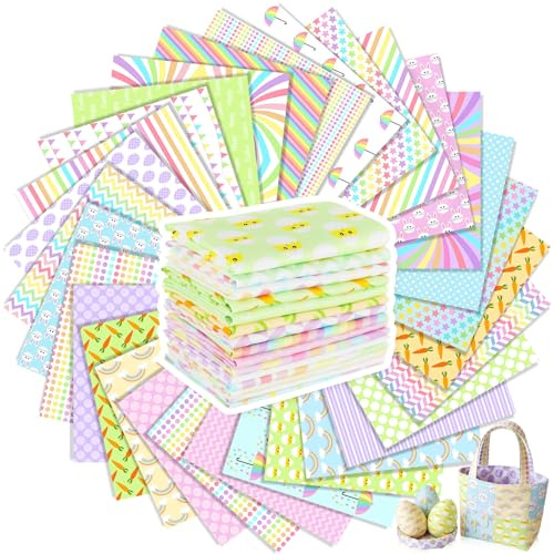 Tatuo 30er Set Oster-Baumwollstoff 25 x 25 cm Patchwork Stoffe zum Nähen Quilten Blumen Muster Baumwoll Stoffpaket für DIY Handwerk