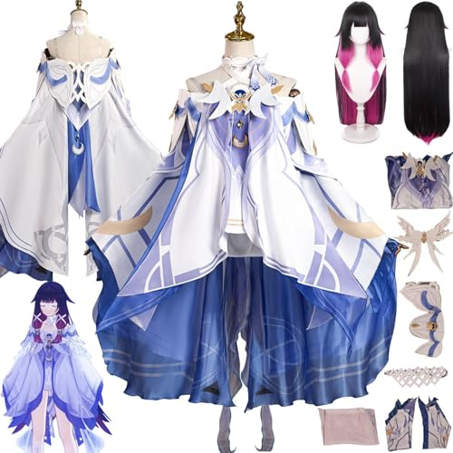 bbganlian Spiel Charakter Columbina Cosplay Kostüm Outfit Sandrone Rollenspiel Uniform Komplettes Set Halloween Party Karneval Dress Up Anzug mit Perücke Kopfschmuck für Frauen