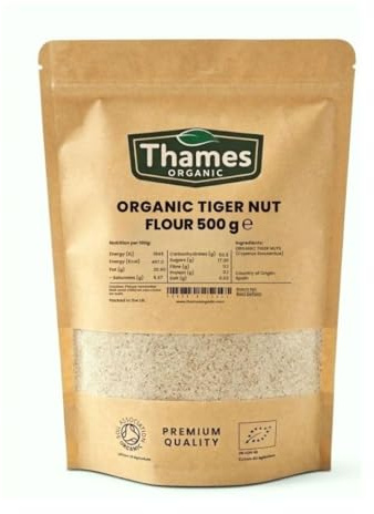 Organic Tiger Nut Flour - Made from Organic Peeled Tiger Nuts, Non-GMO, Vegan, No Additives, No Preservatives, Resealable Bag - Thames Organic 500g