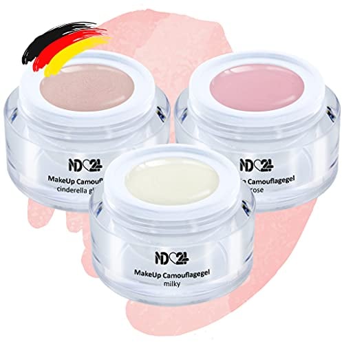 ND24 NailDesign® Make Up Camouflage Gel Set – Perfekt für Babyboomer UV Gel Nägel – Aufbaugel für Gelnägel, Builder Gel, Fiberglas Gel, Acryl Gel – 3x Veganes Nagel Gel UV à 5ml – Made in Germany