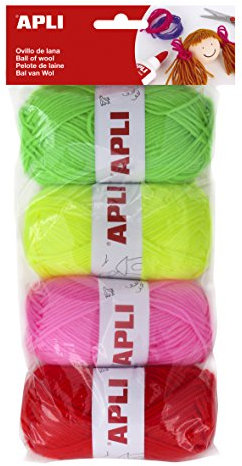 APLI 14093-Ovillos de lana tonos fluorescente 4 u.