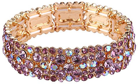 EVER FAITH Braccialetto Donna, Rotonda Austriaco Cristallo Elegante Matrimonio Stretch Elastico Viola Oro-Fondo